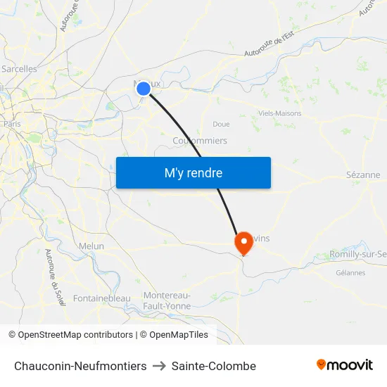 Chauconin-Neufmontiers to Sainte-Colombe map