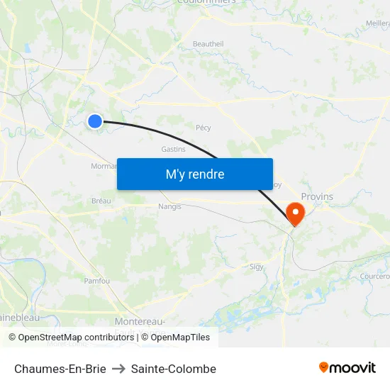 Chaumes-En-Brie to Sainte-Colombe map