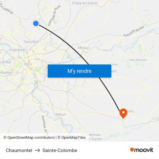 Chaumontel to Sainte-Colombe map