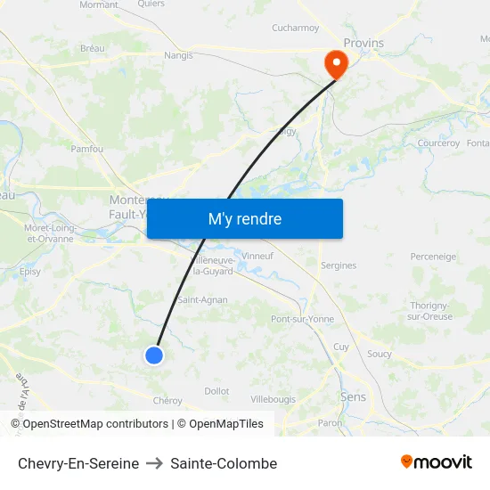 Chevry-En-Sereine to Sainte-Colombe map