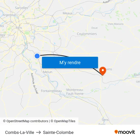 Combs-La-Ville to Sainte-Colombe map
