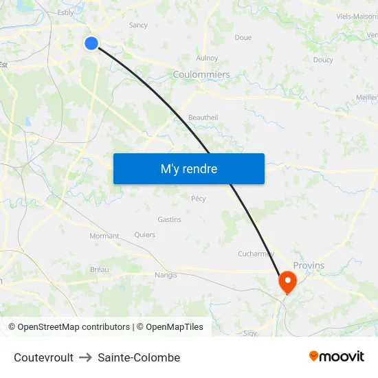 Coutevroult to Sainte-Colombe map