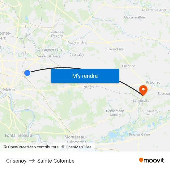 Crisenoy to Sainte-Colombe map