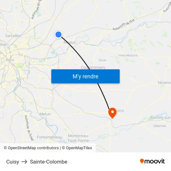 Cuisy to Sainte-Colombe map