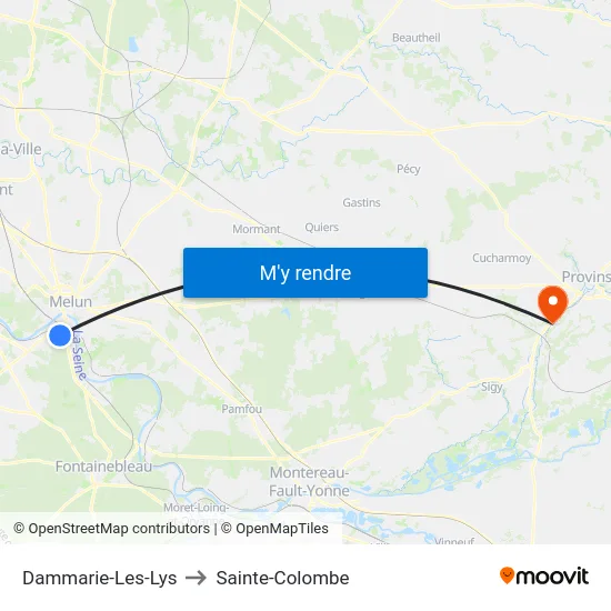 Dammarie-Les-Lys to Sainte-Colombe map