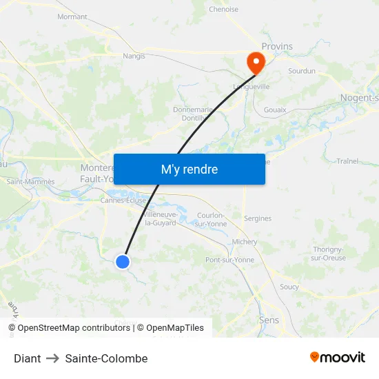 Diant to Sainte-Colombe map