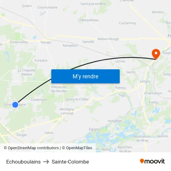 Echouboulains to Sainte-Colombe map