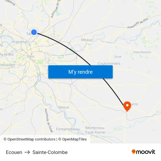 Ecouen to Sainte-Colombe map