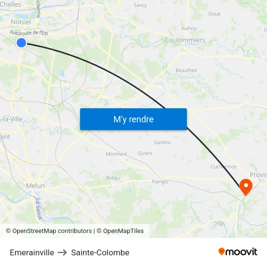 Emerainville to Sainte-Colombe map