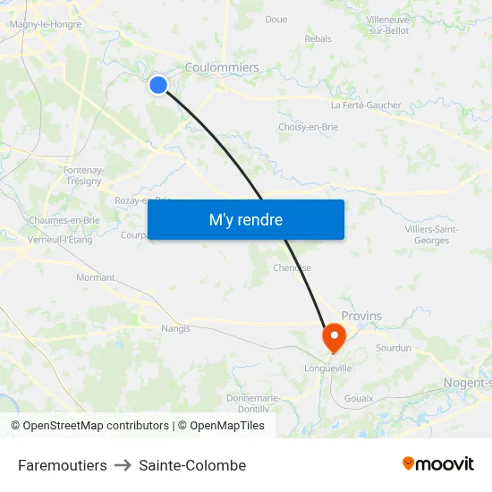 Faremoutiers to Sainte-Colombe map