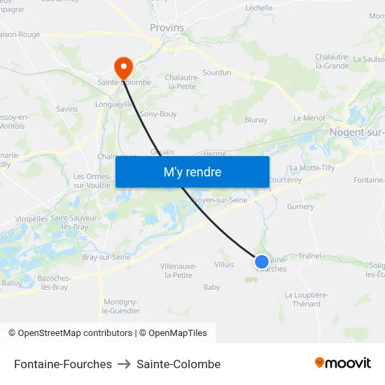 Fontaine-Fourches to Sainte-Colombe map