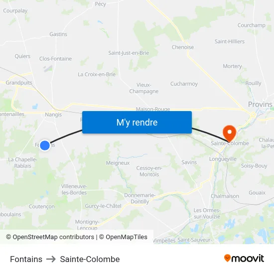 Fontains to Sainte-Colombe map
