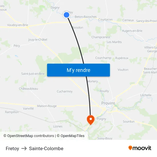 Fretoy to Sainte-Colombe map