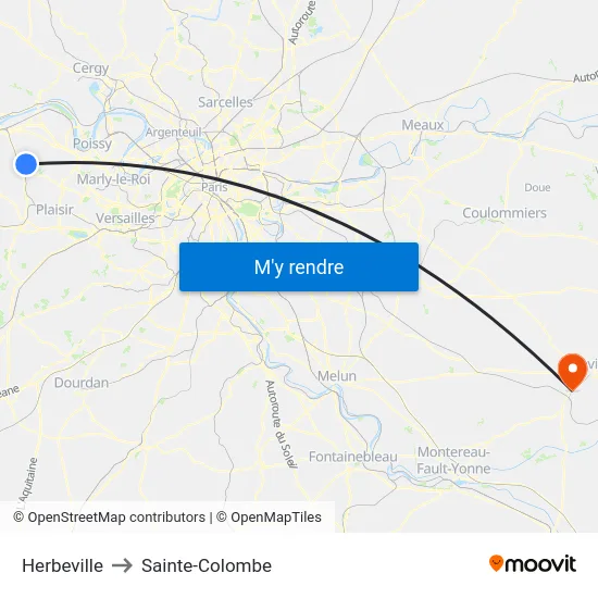 Herbeville to Sainte-Colombe map