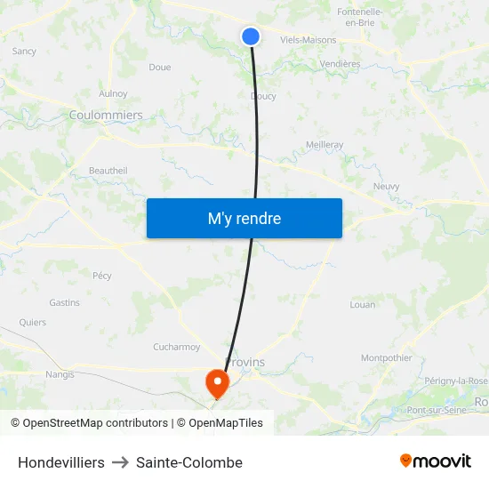 Hondevilliers to Sainte-Colombe map