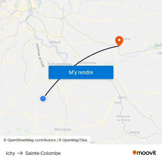 Ichy to Sainte-Colombe map