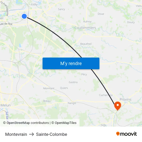 Montevrain to Sainte-Colombe map