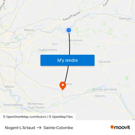 Nogent-L'Artaud to Sainte-Colombe map