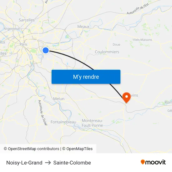 Noisy-Le-Grand to Sainte-Colombe map