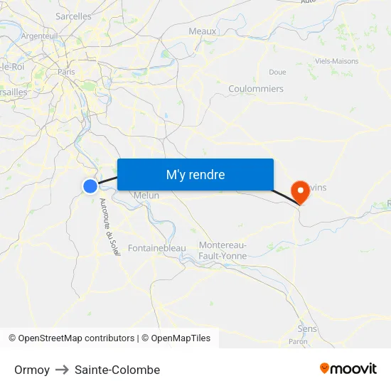 Ormoy to Sainte-Colombe map