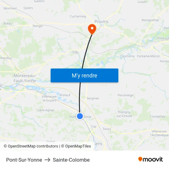 Pont-Sur-Yonne to Sainte-Colombe map