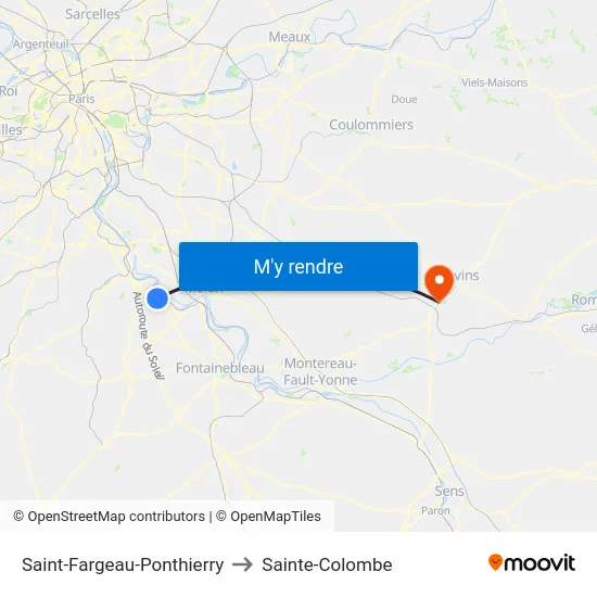 Saint-Fargeau-Ponthierry to Sainte-Colombe map