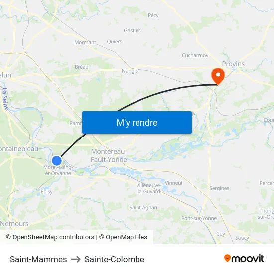 Saint-Mammes to Sainte-Colombe map