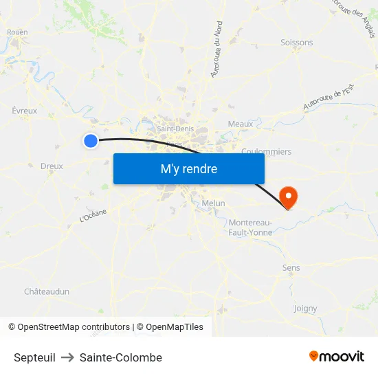 Septeuil to Sainte-Colombe map