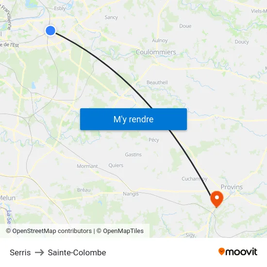 Serris to Sainte-Colombe map