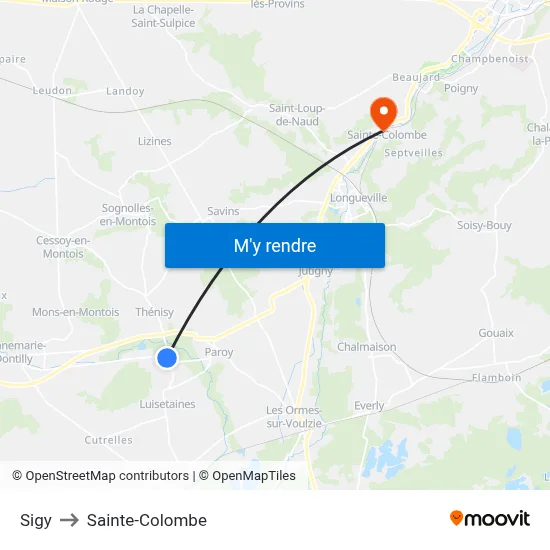 Sigy to Sainte-Colombe map