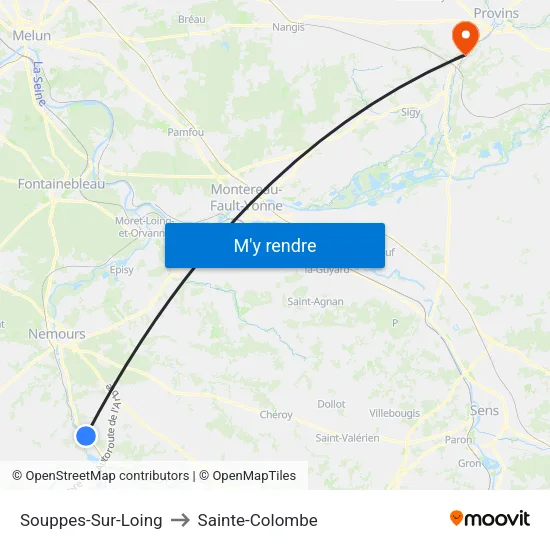Souppes-Sur-Loing to Sainte-Colombe map