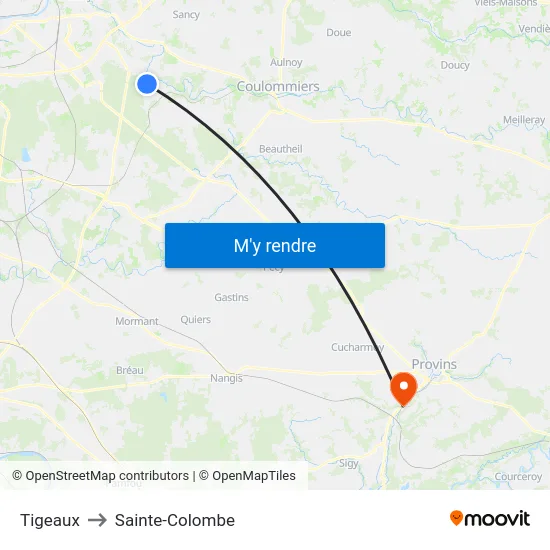 Tigeaux to Sainte-Colombe map