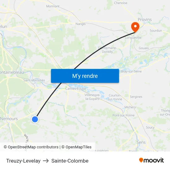 Treuzy-Levelay to Sainte-Colombe map