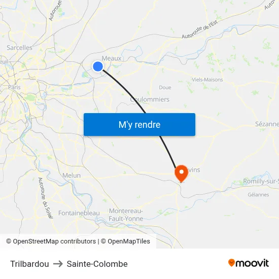 Trilbardou to Sainte-Colombe map