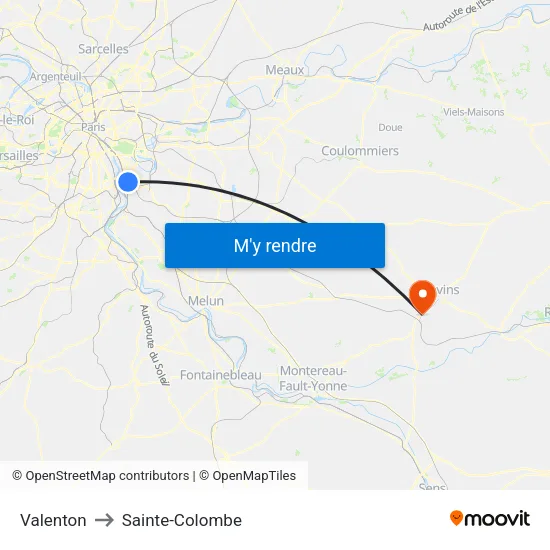 Valenton to Sainte-Colombe map