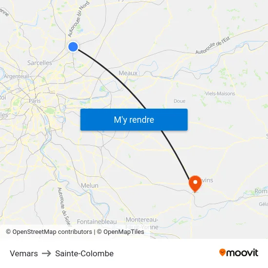 Vemars to Sainte-Colombe map