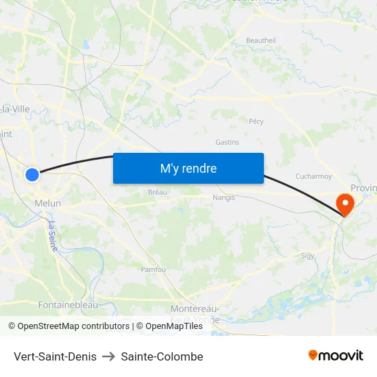 Vert-Saint-Denis to Sainte-Colombe map