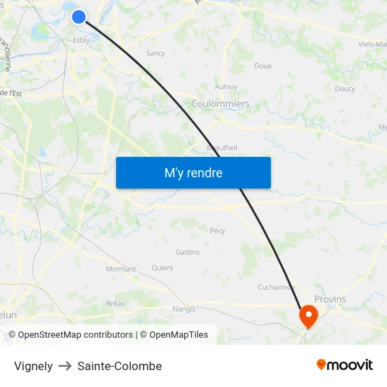 Vignely to Sainte-Colombe map