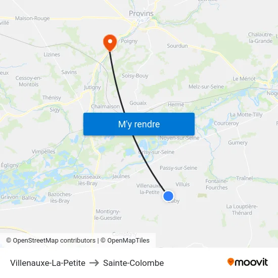 Villenauxe-La-Petite to Sainte-Colombe map