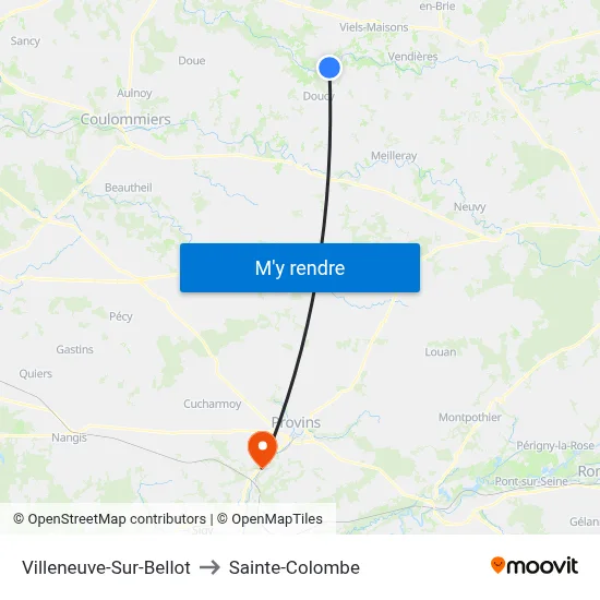Villeneuve-Sur-Bellot to Sainte-Colombe map