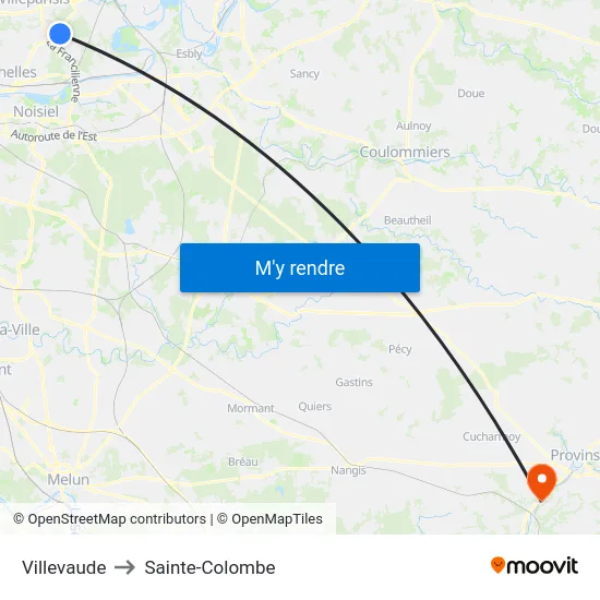 Villevaude to Sainte-Colombe map