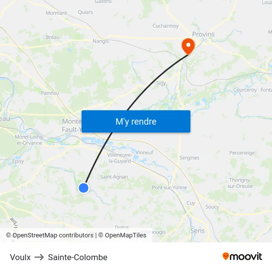 Voulx to Sainte-Colombe map