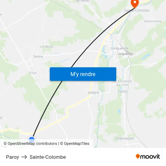 Paroy to Sainte-Colombe map