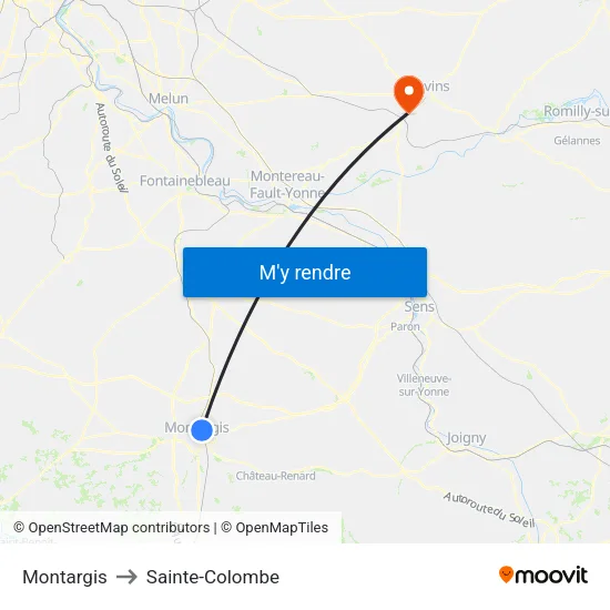 Montargis to Sainte-Colombe map