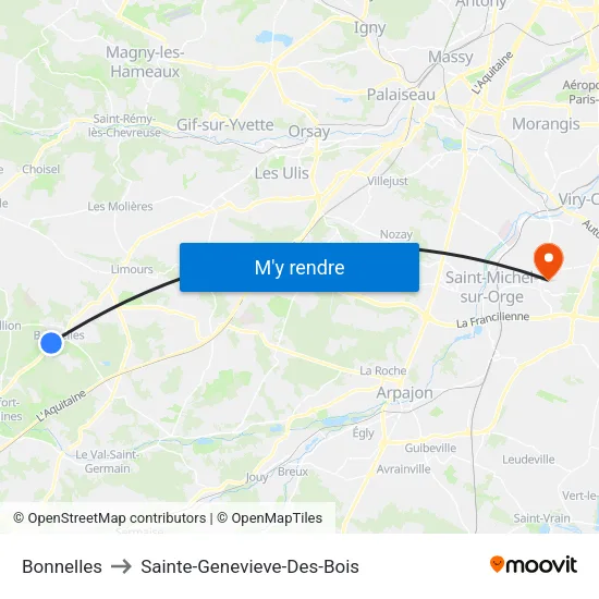 Bonnelles to Sainte-Genevieve-Des-Bois map