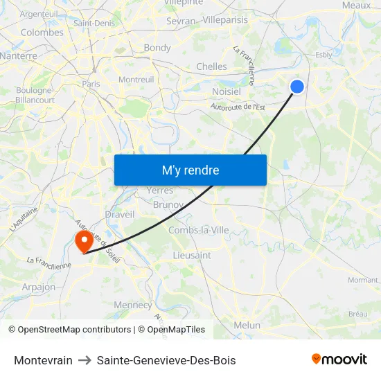 Montevrain to Sainte-Genevieve-Des-Bois map