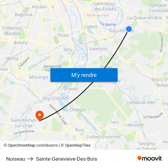 Noiseau to Sainte-Genevieve-Des-Bois map