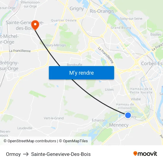 Ormoy to Sainte-Genevieve-Des-Bois map