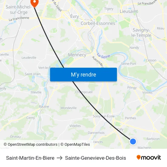 Saint-Martin-En-Biere to Sainte-Genevieve-Des-Bois map