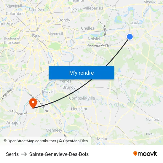 Serris to Sainte-Genevieve-Des-Bois map